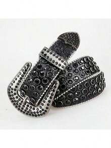 A Men's Multicolor Punk Y2K Denim Rock Laser Rhinestone-Embedded Belt, Suitable For Daily Wear - Bạc - Xem 2