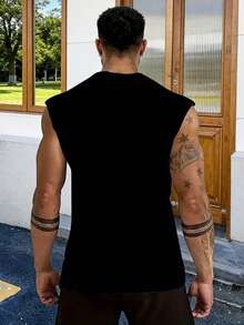 Áo tank top nam cổ tròn đa năng, kiểu dáng thường ngày, in hình cờ Mỹ, thích hợp cho mùa hè. - màu đen - Xem 2