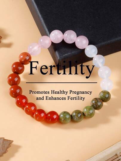 Vòng tay hỗ trợ sinh sản cho nữ, đá thạch anh hồng, đá Unakite, đá mặt trăng, đá Jasper đỏ và đá Carnelian, trang sức đá quý dành cho bà bầu - Tăng cường sức sống và cân bằng cảm xúc.