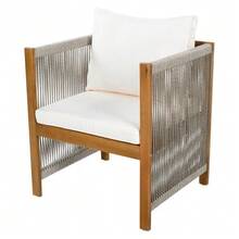Garden Dining Set, Garden Lounge Chair Set, 6-Piece Set. Garden Furniture Including A 3-Seater Sofa, 2 Armchairs, 2 Stools, A Dining Table And A Beige Acacia Wood Tabletop. - Beige - View 7