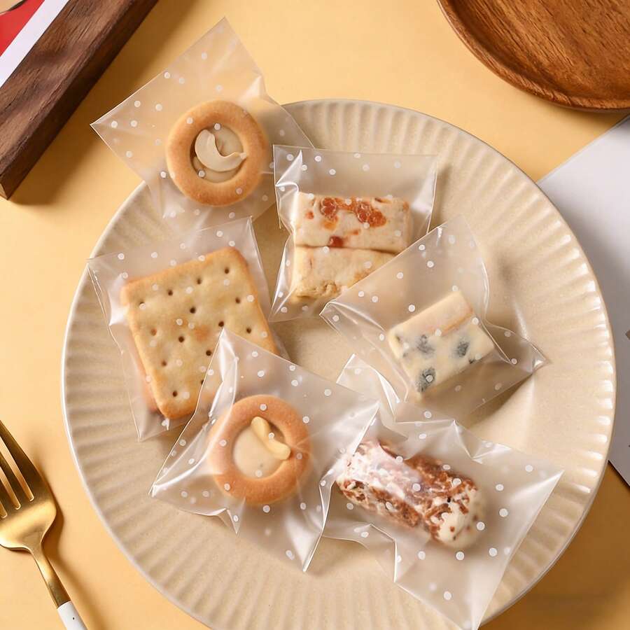 Self-Adhesive Resealable Plastic Snack Bags, White Polka Dot Frosted Candy Cookie Bags, 5.5x5.5 To 2.2x2.2 Inches Multiple Sizes, Suitable For Party Favors, Birthday Wedding Gift Packaging, Baking Supplies - Multicolor - View 1