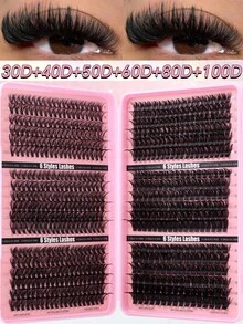 720pcs Ultra High Density DIY False Eyelash Set, 8-16mm 10D-150D D Curl Natural Style, Ultra Thick & Fluffy, Suitable For Daily Use And Beginners, Perfect For Daily Occasions, Weddings, Outdoor Activities, Travel, Parties - Pink - View 18