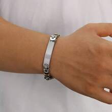 1pc Minimalist Silver Crown Stainless Steel Bracelet - Silver - View 2