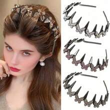 3pcs Elegant Wavy Headbands, Synthetic Zirconia Butterfly Decor, Non-Slip Plastic Hair Ties, Suitable For All Seasons, Durable, Fit For Casual And Formal Occasions - Multiple Styles - View 3