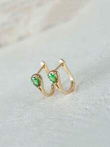 GAGAFEEL Một đôi khuyên tai bạc Sterling 925 thời trang, thanh lịch, màu xanh lá cây lấp lánh hình giọt nước đính đá Cubic Zirconia, thích hợp cho nữ giới đeo hàng ngày, làm quà tặng tình bạn, dự tiệc. - Vàng - Xem 4