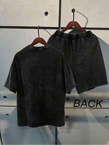 Pure Cotton Washed T Shirt And Shorts Set Vonn Dutch Originals Print Soft Comfortable Perfect For Daily Outfits Outdoor Activities Fitness And Travel Resistant To Dirt Easy To Clean Easy To Put On And Take Off Fashionable Versatile Ideal Gift For Relatives And Friends High End Texture - 黑色 - 查看 2
