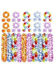 1/4pcs Hawaiian Flower Wreath Set, This Series Includes Flower Wreaths, Necklaces And Bracelets, Suitable For Various Occasions Such As Summer Pool Parties, Beach Theme Gatherings, Hawaiian Theme Events, DIY Decorations, Costume Parties, Easter Gifts, Holiday Celebrations, Weddings, Vacations, Holiday Accessories, Birthday Parties, Etc. These Summer Accessories Are Designed With Floral Patterns, Making Them An Excellent Gift Choice. - Multicolor - View 1