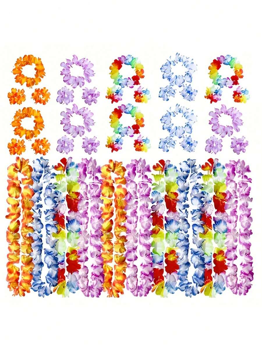 1/4pcs Hawaiian Flower Wreath Set, This Series Includes Flower Wreaths, Necklaces And Bracelets, Suitable For Various Occasions Such As Summer Pool Parties, Beach Theme Gatherings, Hawaiian Theme Events, DIY Decorations, Costume Parties, Easter Gifts, Holiday Celebrations, Weddings, Vacations, Holiday Accessories, Birthday Parties, Etc. These Summer Accessories Are Designed With Floral Patterns, Making Them An Excellent Gift Choice. - Multicolor - View 1