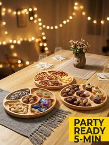 1pc Five-Compartment Round Wooden Tray,Divided Serving Tray, Round Wood Serving Board,Used For Snacks,Dried Fruits,Tea,Suitable For Home,Hotel,Restaurant,Wedding Party,Kitchen,Table Decoration, Wooden Snack Platter Five Compartment Partition - View 10