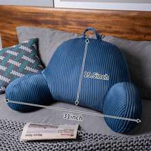 Waffle Stereoscopic Reading Pillow Backrest Pillow For Sitting In Bed Soft Corduroy Back Support Cushion With Arm Rests Portable Handle Comfortable Lumbar Support Pillow For Relaxing Reading Watching TV - Blue - View 2