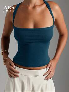 ARA CHIC 女士海军蓝性感交叉露背修身休闲运动度假上衣，2026 春季新品 - 藏蓝色 - 查看 6