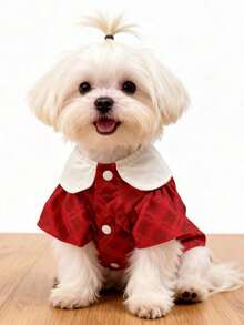 LUCKIE PAL 1pc British Style Red Plaid Pet Shirt, Suitable For Chihuahua & Small Dogs, Effectively Reduces Shedding, Insulating & Breathable For Indoor & Outdoor Wear - Red - View 5