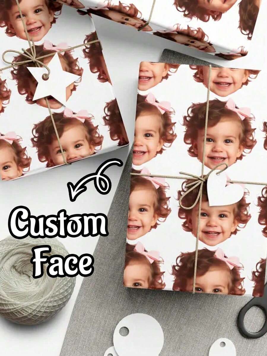 Papel de regalo de cumpleaños personalizado con foto de rostro, papel de regalo con estampado de rostro personalizado, papel de regalo con patrón de rostro divertido, papel de regalo con foto de rostro personalizado, envoltorio de cumpleaños personalizado único, regalo de cumpleaños, papel de regalo con estampado de rostro personalizado, envoltorio de cumpleaños personalizado único, regalo para la novia - Multicolor - Ver 1