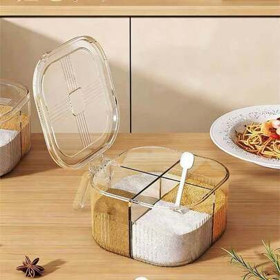 厨房调味料盒套装，多隔层一体式调味罐，盐、味精、胡椒粉和香料收纳盒