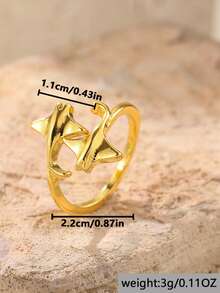 1 pieza Anillo de hueso de pez diablo estilo retro punk para verano, anillo abierto de lagarto de estilo gótico con esmalte verde, joyería de vacaciones para hombres y mujeres - Dorado - Ver 8