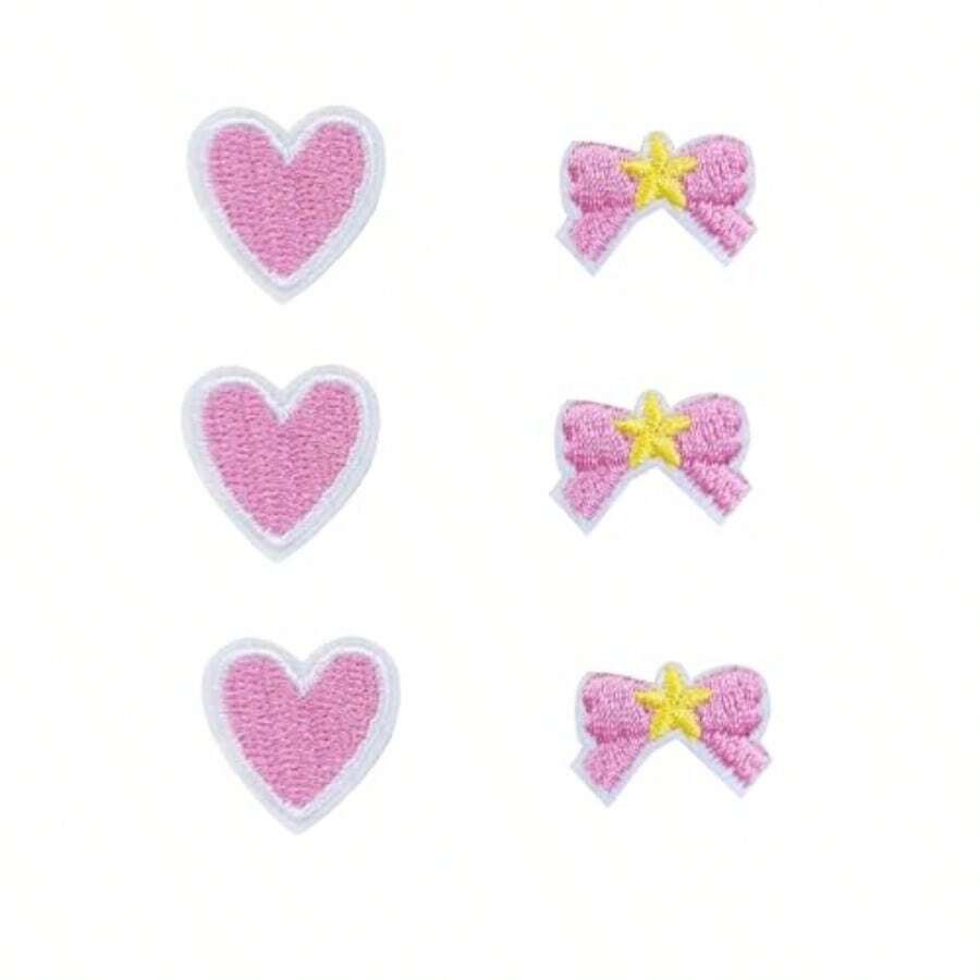 ワッペン アイロン アップリケ 女の子 子供 小さい 刺繍 入園 かわいい 蝶と花 6点 セット - ピンク 6点セット - チェックする 1