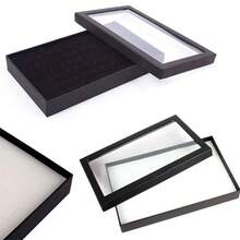 Caja expositora de anillos con 36 ranuras, soporte de metal para guardar pendientes, caja de almacenamiento con cubierta transparente, vitrina para joyas. - solo esponja negra - Ver 7