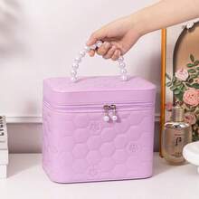 Túi đựng mỹ phẩm sang trọng với quai xách đính ngọc trai và gương | Túi đựng đồ trang điểm du lịch dung tích lớn - Nhiều màu - Xem 8