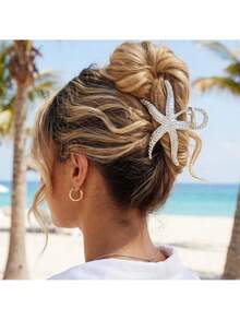 1pc Oversized Metal Star Shaped Hair Clip, High-End Star Hair Accessory, Ocean Theme Hair Clip, Headband Shaped Hair Clip, Headband Bag, Star Hair Clip, Student Supplies, Women's Holiday Outfit, Summer Beach Hair Clip Summer Beach Claw Clips Vacay Hair Clips - Multicolor - View 9