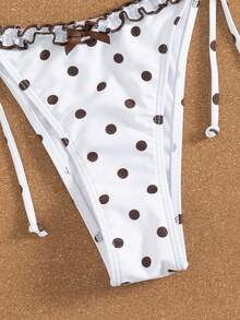 女士性感时尚简约优雅休闲浪漫海滩旅行派对波点荷叶边蝴蝶结挂脖两件式泳衣，新款春夏度假装 - 彩色 - 查看 6