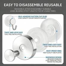 不锈钢吸盘挂钩，浴室毛巾挂钩，免钻孔粘钩 - A - 查看 5