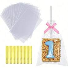 100个4x6英寸透明玻璃纸袋 - 棉花糖包装袋，适用于棉花糖、马卡龙棒棒糖、糖果、苹果派、蛋糕或棒棒糖的包装（独立包装） - 查看 7