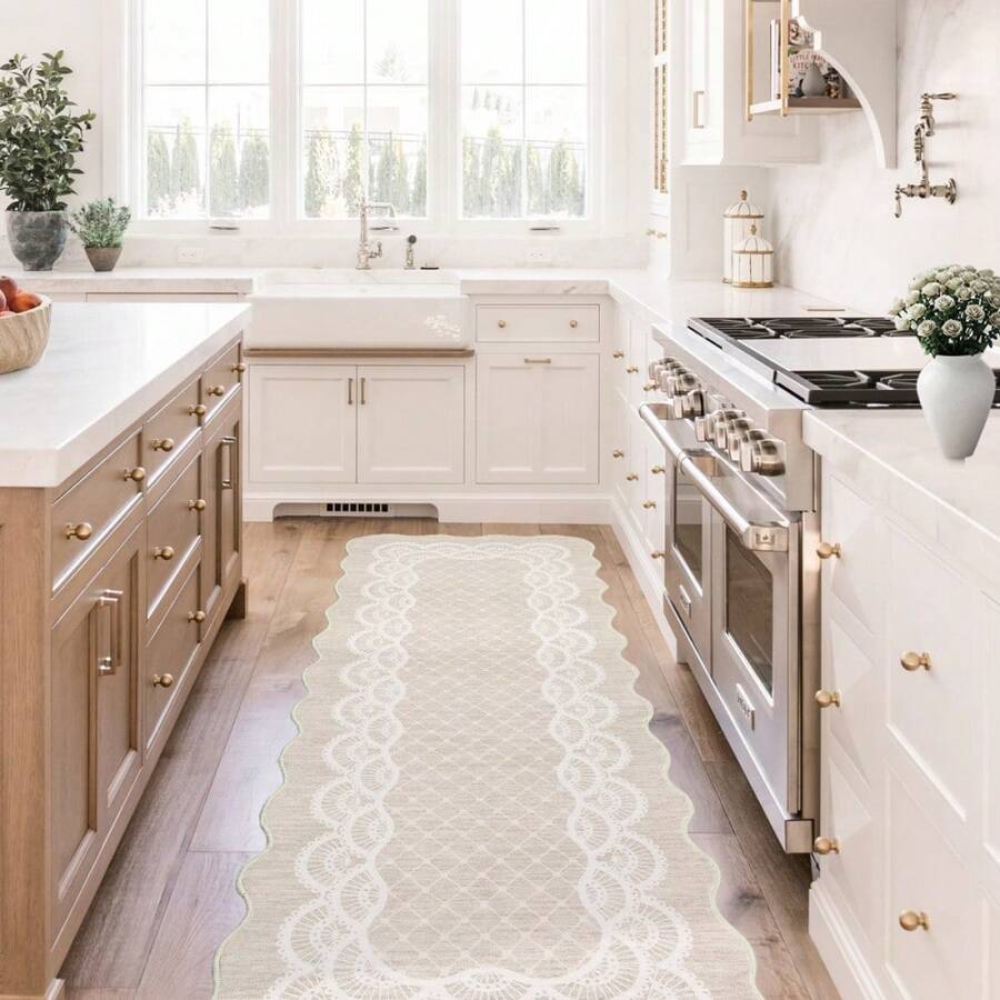 Washable Rugs, Rug Modern Geometric Living Room Rug, Stain-Resistant Scalloped Throw Rugs, Soft Faux Wool Carpet For Bedroom Entryway Office Dorm - Beige(120*170cm) - View 1