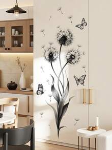 1pc Removable Dandelion & Butterfly Wall Sticker, Plant & Floral Decor For Bedroom, Living Room - 39084-yK-yuke - View 7