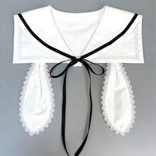 1件可爱兔耳蕾丝边水手领，可拆卸领子，日系JK学院风，百搭装饰连衣裙、吊带衫、T恤、毛衣，适合所有季节、节日、旅行。 - 白色 - 查看 8