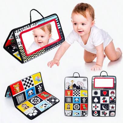 1pc Foldable Baby Mirror Toy, Essential Sensory Floor Toy For Newborns, Montessori Development Crawling Toy, New Arrival Red Black White Interesting Baby Mirror Toy, Foldable Car Backseat Hanging Toy For Visual Training, Birthday Gift For Baby Boys And Girls