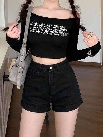 简约百搭高腰修身牛仔短裤（女款）