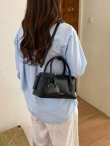Women's Pillow Handbag, Fashionable Minimalist Elegant Large Capacity Shoulder Bag, Black - Black - View 3