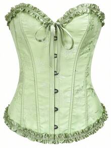 Top de moldeado con espalda anudada de jacquard para mujer, ideal para Año Nuevo, Día de San Valentín, vacaciones, top de corsé, graduación, verano - Verde - Ver 1