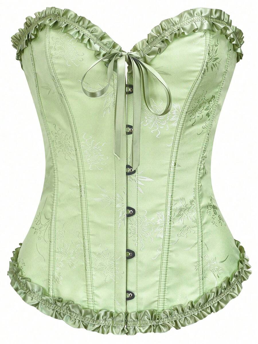 Top de moldeado con espalda anudada de jacquard para mujer, ideal para Año Nuevo, Día de San Valentín, vacaciones, top de corsé, graduación, verano - Verde - Ver 1