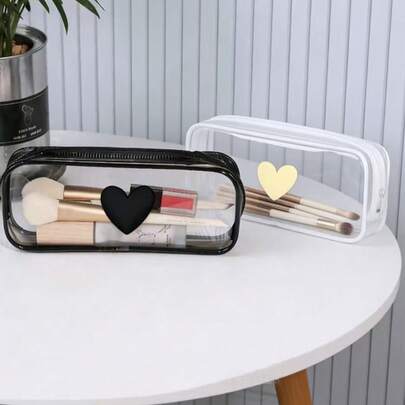 1 Piece PVC Heart-Shaped Transparent Cosmetic Bag, Simple And Convenient, Large Capacity, Can Be Used As A Makeup Bag, Toiletry Bag, Suitable For Storing Cosmetics, Lipstick, Change, Stationery, Headphones, Data Cable, Perfume, Keys, Bracelets And Other Small Items, Let Daily Items Say Goodbye To Messy Travel, Is An Ideal Choice For Beauty And Makeup Tools.