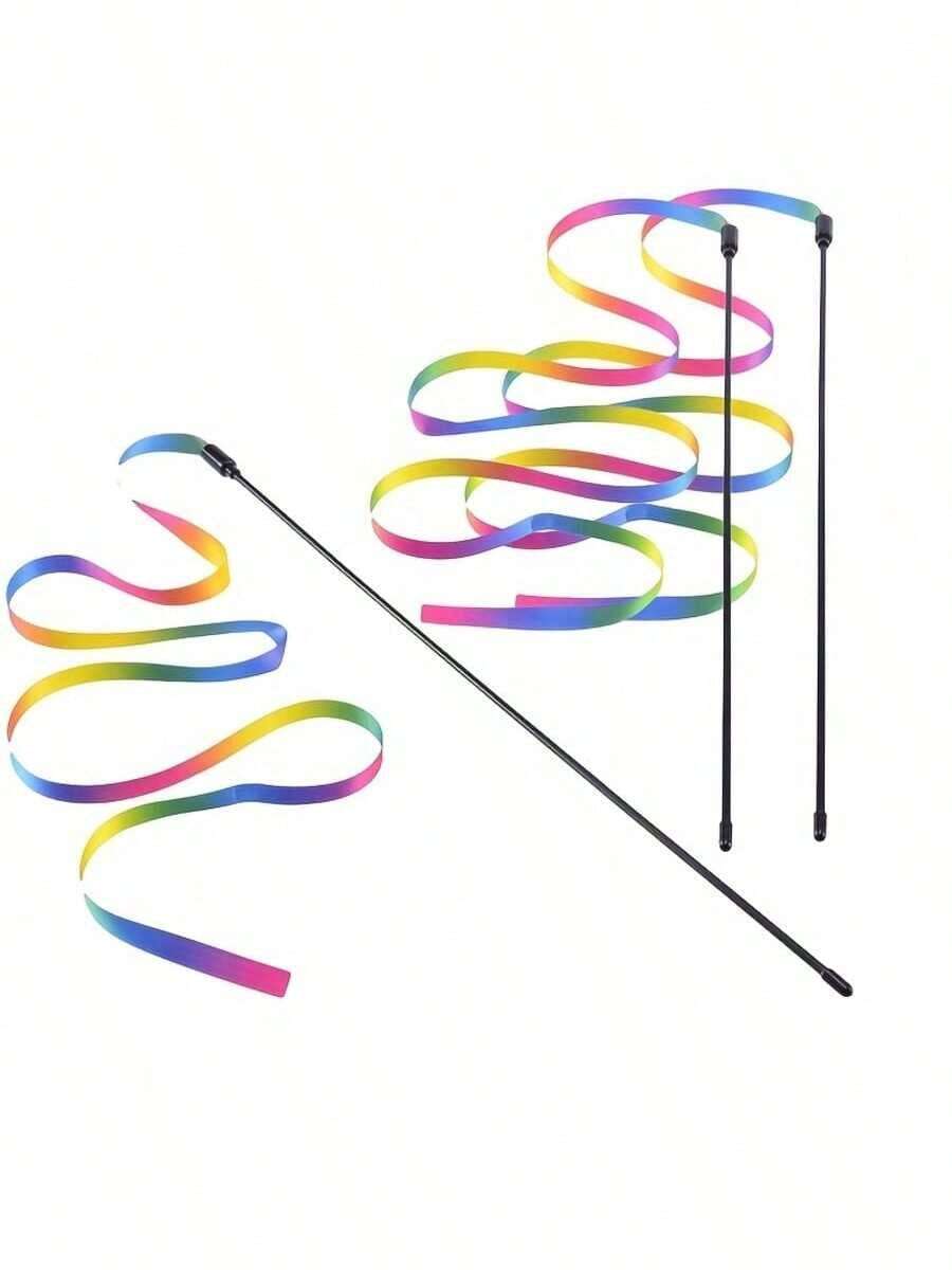 Double-Sided Rainbow Ribbon Cat Teaser Wand, Cat Toy, Pet Toy, Essential Gift, Cat Feather Toy - Multicolor - View 1