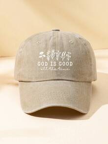 1pc Women Flower & "God Is Good" Print Adjustable Size Outdoor Casual Fashion Sun Protection Vintage Streetwear Washed Brim Baseball Cap, Suitable For Daily Matching - 均碼 - 查看 5