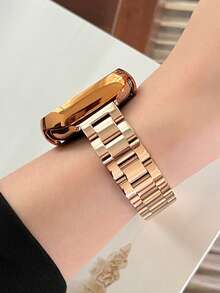 Dây đeo đồng hồ nữ cao cấp màu vàng hồng bằng kim loại, tương thích với Apple Watch 46mm 38mm 40mm 41mm 42mm 44mm 45mm 49mm. Tương thích với Series 11 10 9 8 7 6 5 4 3 2 1 SE Ultra 2. Phụ kiện dây đeo đồng hồ thông minh. - Hoa hồng vàng - Xem 5