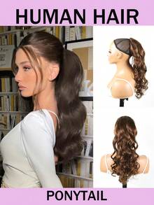 爪夹抽绳马尾接发，波浪卷发假马尾，真人发夹式马尾假发，轻松打造蓬松自然发型，适合日常造型和派对场合 - S4 - 查看 1