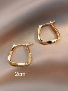 1pair  Asymmetrical Geometric-Shaped Hoop Earrings Suitable For Women's Daily Wear To Work - Gold - View 3