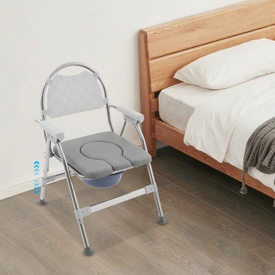 LYNICESHOP Foldable Commode Chair For Seniors - 330lbs Capacity, Stainless Steel Frame, Adjustable Height With Anti-Slip Armrests+Removable Bedpan (Gray, Regular Size) Holiday Gift (US Stock) Faster Delivery - Gray - View 1