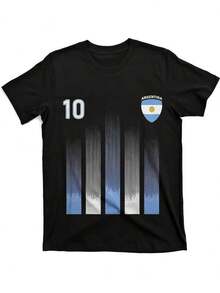 2026 World Cup Graphic Tees, Men's & Women's Argentina FootballJersey Number 10 - Retro Soccer Shirt WithArgentina Flag Design, Soccer Jersey, Teen Summer Clothes, Shirts For Adults & Kids, Family Matching Outfit, Comfort Fit CrewNeck T-Shirt For Training, Fan Apparel & Casual Wear (Machine Washable) - UnisexFor All-Season Use, Adult And Children's Sizes - 黑色6 - 查看 8