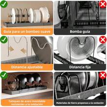 Organizador de Sartenes y Ollas Organizador de Cocina Acero Inoxidable con 10 Compartimentos Ajustables Estante Corredizo Expandible 32-57 cm Base ABS Protectora (Gris) - Gris - Ver 3