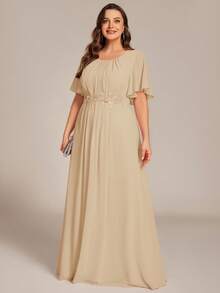 Chiffon Embroidered Long Bridesmaid Formal Dress For Wedding Party - Champagne - View 4