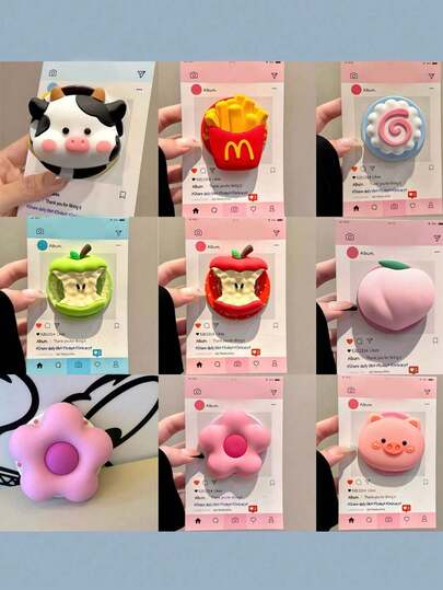 1pc New Flower & Puppy Peach Design MagSafe Magnetic Phone Holder, Strong Suction, Adjustable Desktop Air Cushion