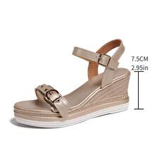 1 Pair Elegant Solid Color Fashion Buckle Wedge Heel Sandals, Suitable For Outdoor Wear In Spring And Autumn - Gold - View 8