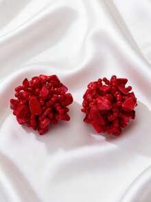 1 Pair Handmade Beaded Turquoise Earrings, Each Piece Unique, Elegant Earrings Suitable For Gifts - Red - View 5