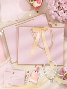 Gift Bag Set, Includes 1 Gift Bag, Ribbon, Handled Shopping Bag, Decorative Bow Tote Bag, Creative Wedding Gift Box, Holiday Small Gift Box, Suitable For Girls, Weddings, Parties, Christmas, Thanksgiving, New Year, Birthdays, Valentine's Day, Bridesmaids, Girlfriend Gatherings - Multicolor - View 4