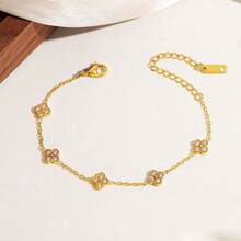 1 chiếc vòng tay bằng thép không gỉ cao cấp hình cỏ bốn lá đính kim cương trắng, bề mặt mạ vàng, thiết kế tối giản, đa năng, thể hiện gu thẩm mỹ thời trang. - CL-2541 - Xem 8