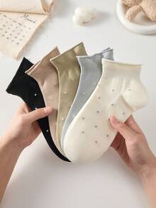 4双装女士荷叶边波点短袜，透气舒适，四季皆宜，颜色随机 - 彩色 - 查看 5